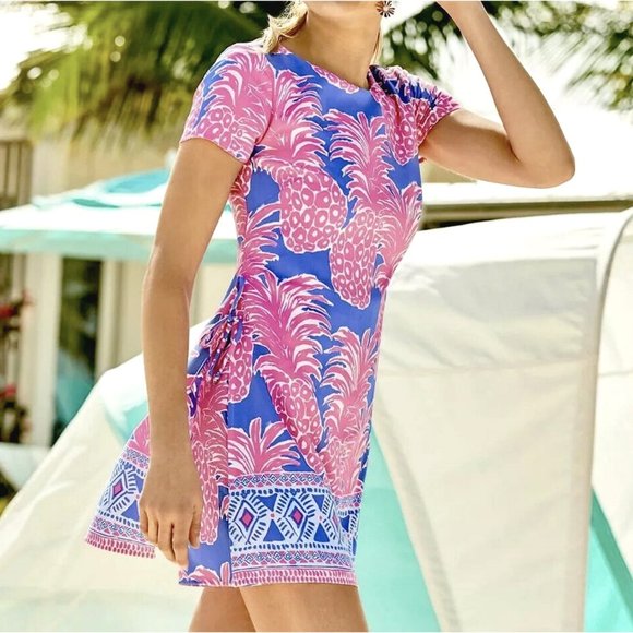 Lilly Pulitzer Dresses & Skirts - Lilly Pulitzer Blanca Stretch Romper Blue Haven Little Flamenco Pineapple  $188